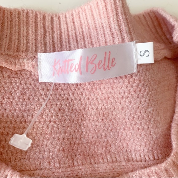 Knitted belle crew neck fringe sweater pink size small - Picture 4 of 8